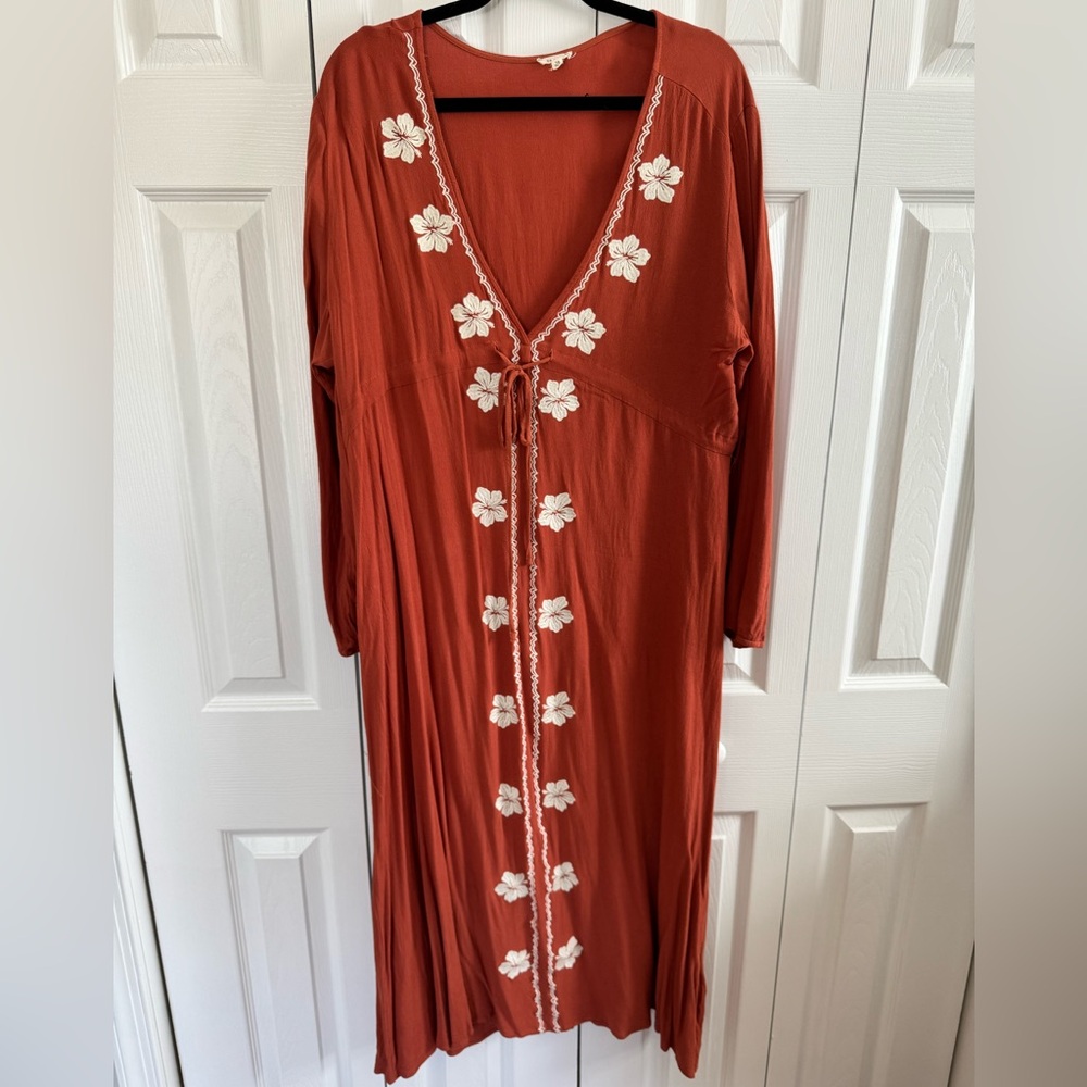 En Creme ASOS Long sleeve boho floral midi dress burnt orange